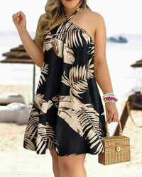Rückenfreies Sommerkleid mit tropischem Print und Halterneck - InselTraum