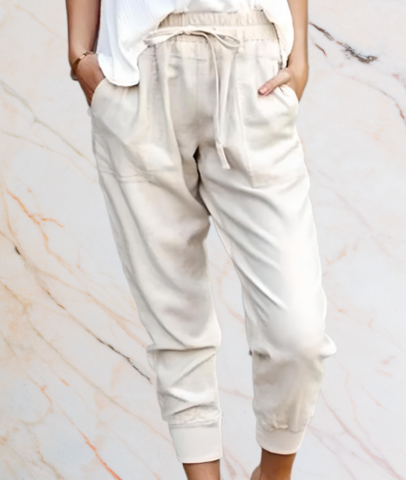 Coleen - Lockere Hose mit Strumpfband hohem Bund und Taschen