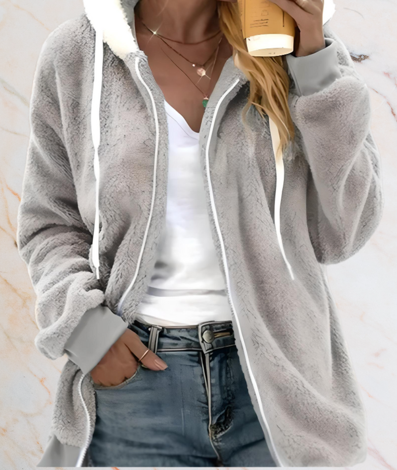 Olivette - Übergroße und lange Kunstjacke mit Reißverschluss