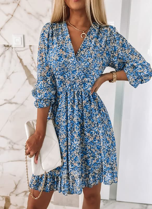ELEGANTES GEBLÜMTES MINIKLEID - Fiadora