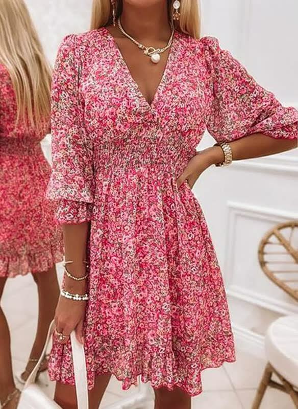 ELEGANTES GEBLÜMTES MINIKLEID - Fiadora