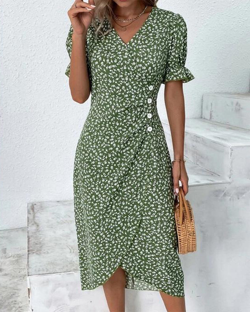 Knopfkleid mit V-Ausschnitt & Kurzarm – Luisa
