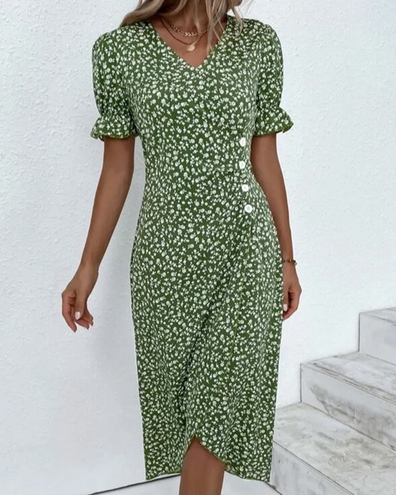 Knopfkleid mit V-Ausschnitt & Kurzarm – Luisa
