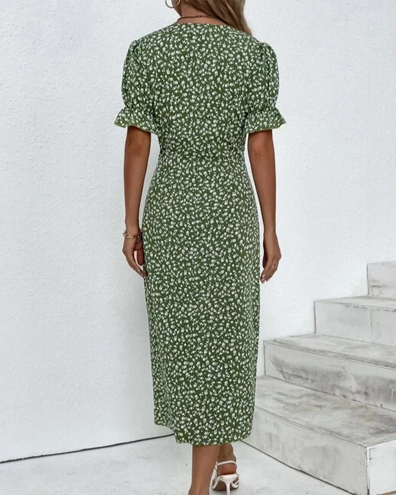 Knopfkleid mit V-Ausschnitt & Kurzarm – Luisa