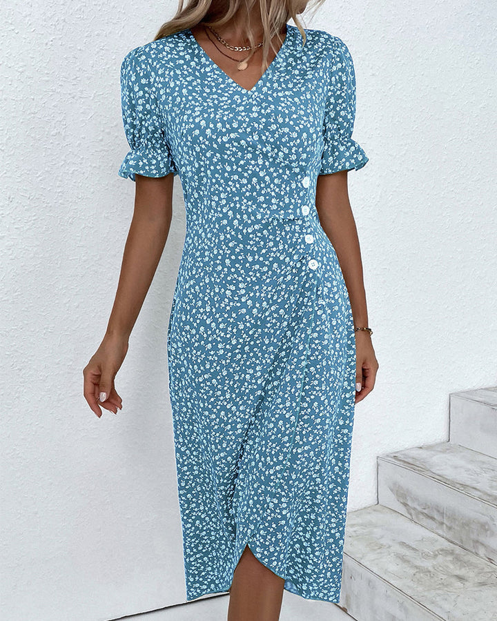Knopfkleid mit V-Ausschnitt & Kurzarm – Luisa