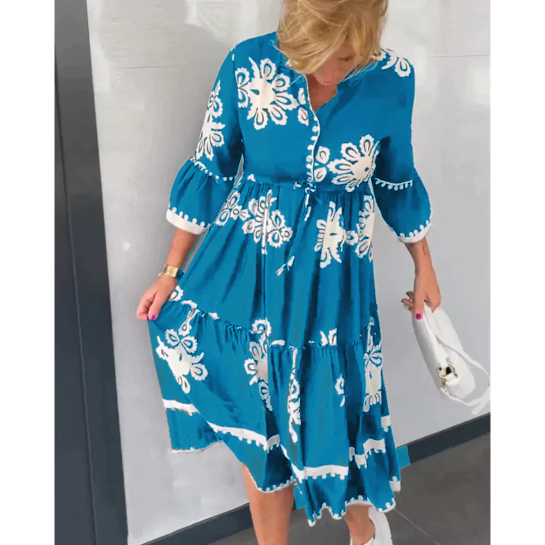 Trendiges Kleid mit Blumenmuster und 3/4-Ärmeln – Elin