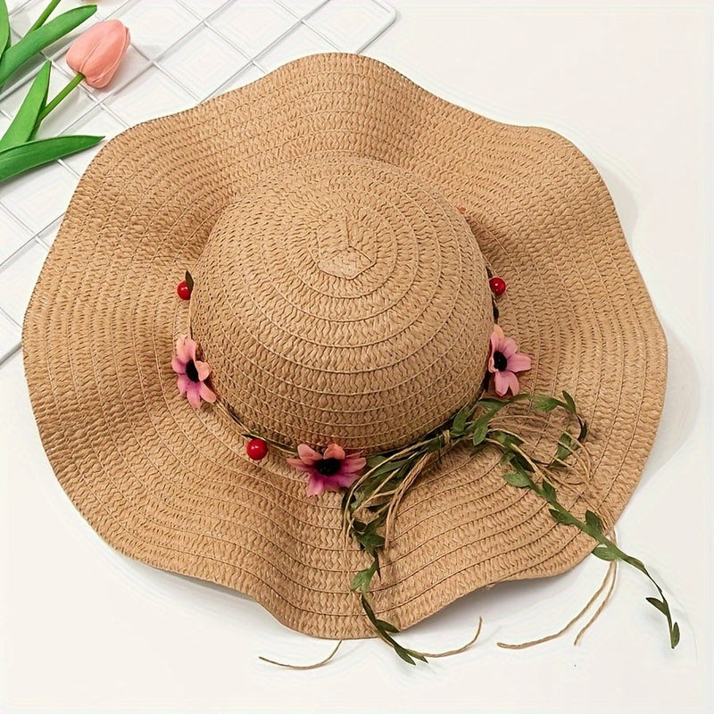 Damen Sommer Strohhut mit Blumen- und Fruchtdetails – Solène