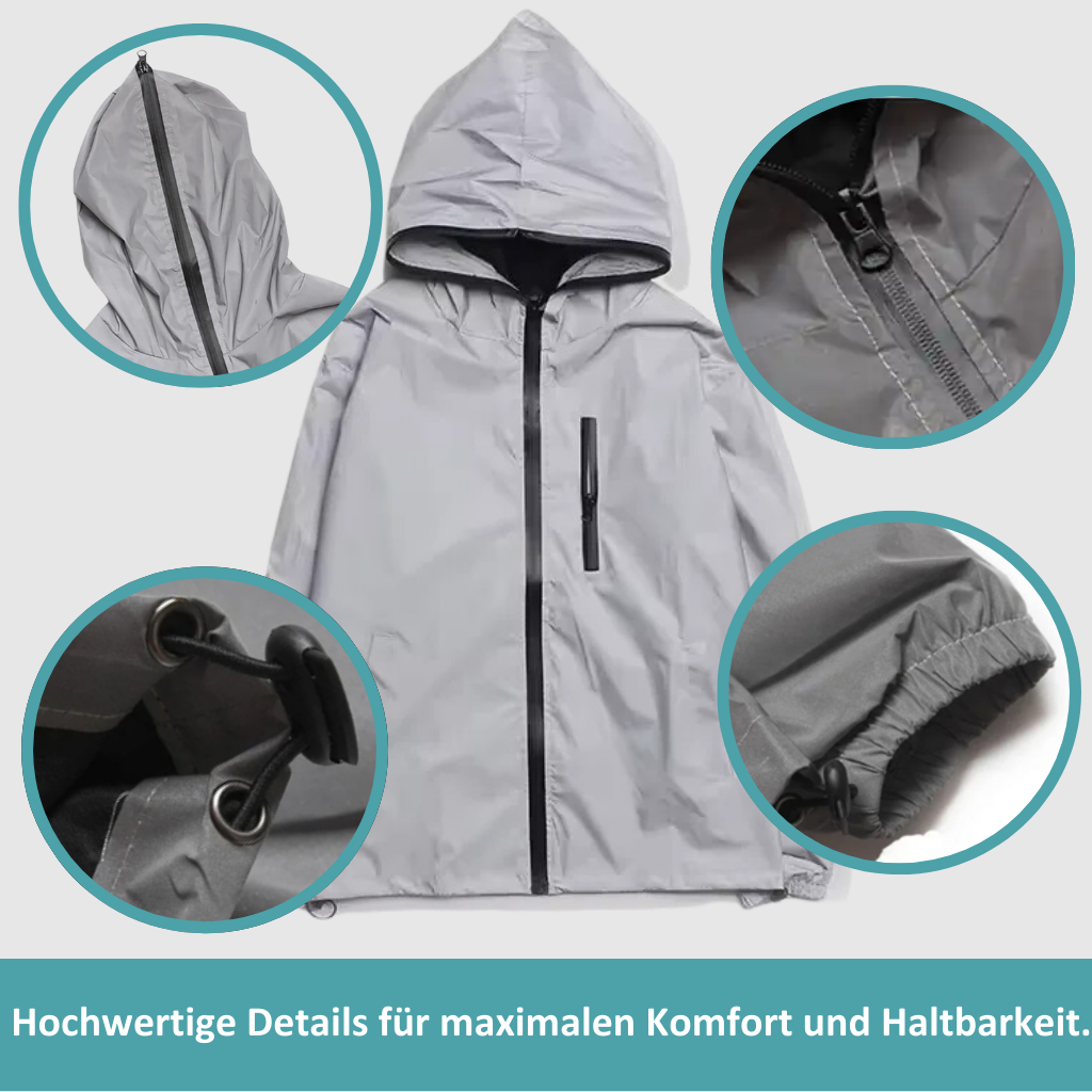 Hochreflektierende und wasserdichte Unisex-Regenjacke – LumiSafe