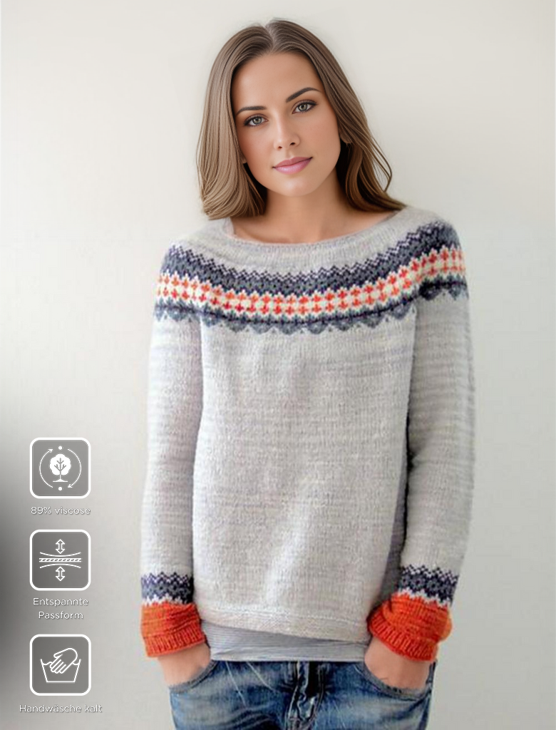 Skandinavischer Eleganz Pullover mit lebhaftem Muster - NordicChic