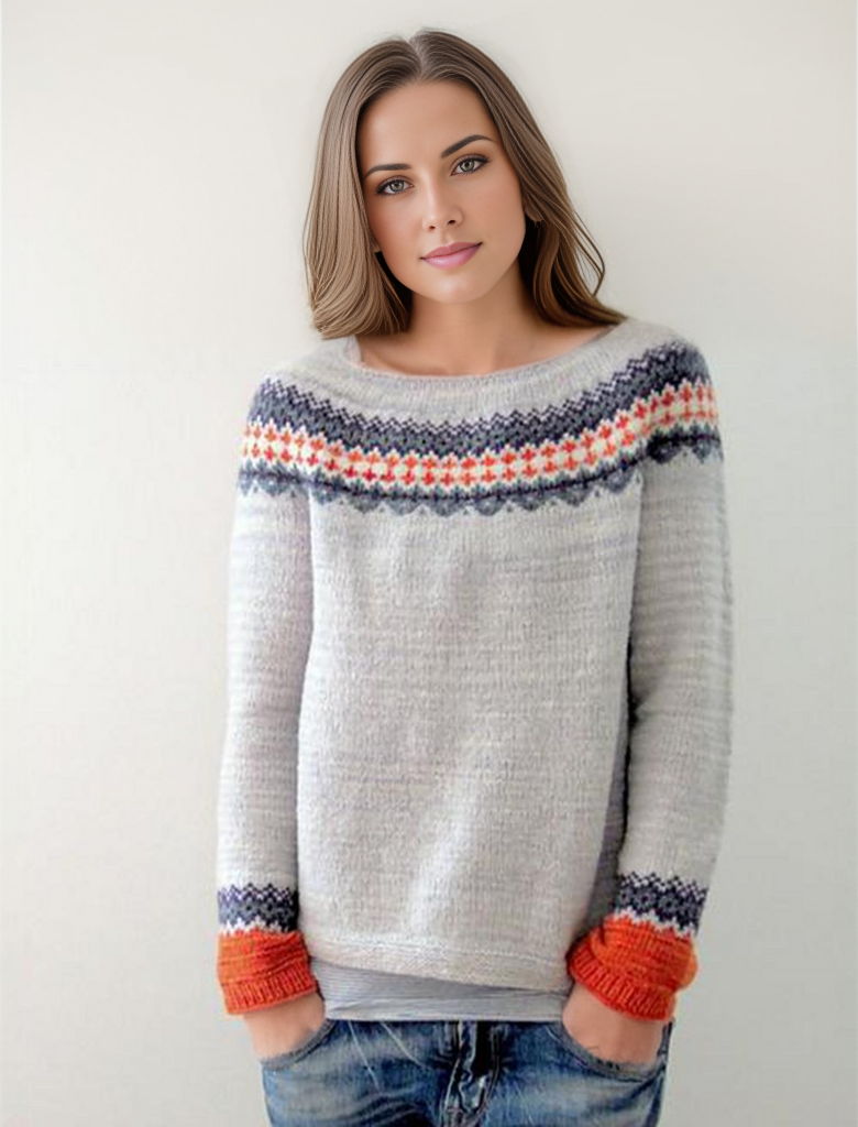 Skandinavischer Eleganz Pullover mit lebhaftem Muster - NordicChic