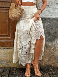 White high-waisted lace skirt with lace trim – Fiora