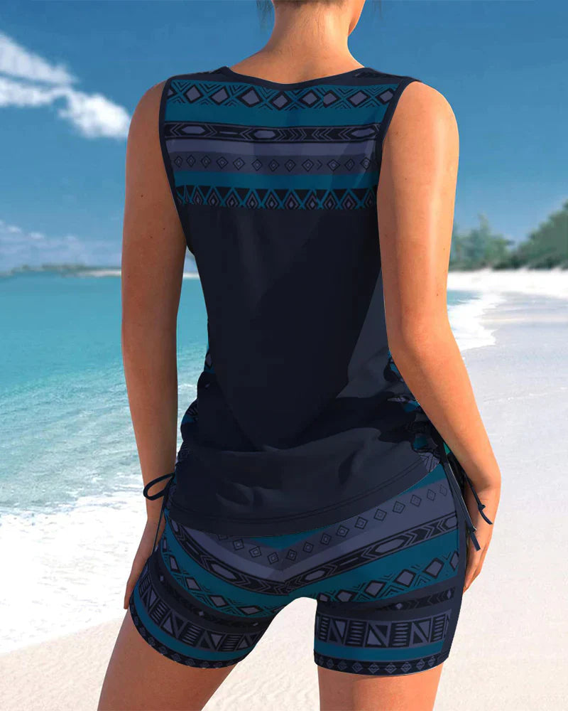 Trendige Bademode mit V-Ausschnitt & geometrischem Muster – Tankini-Set Madonna
