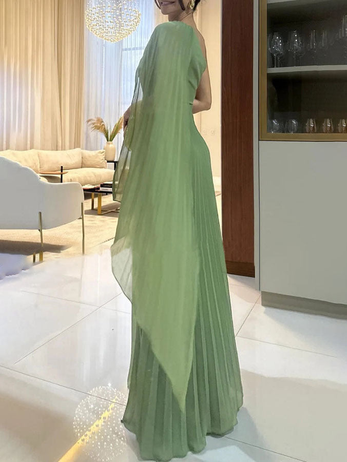 Trendy Ein-Schulter Maxikleid mit Plisseefalten – Mirella