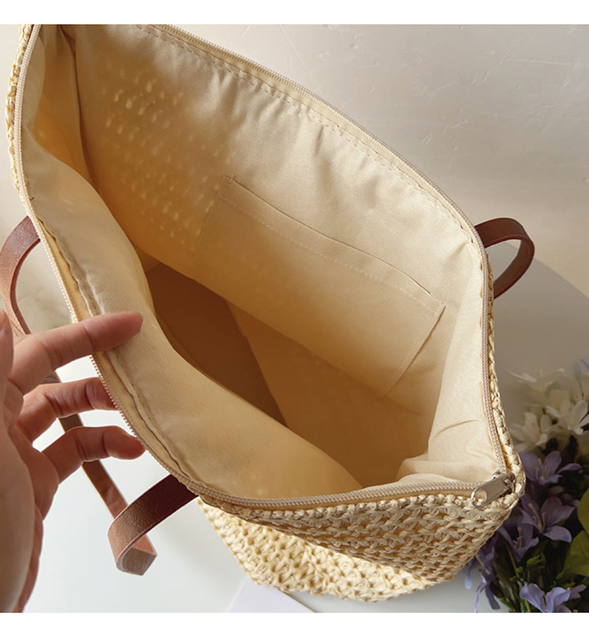 Geflochtene Korbtasche mit Lederhenkeln – SummerBreeze Tote