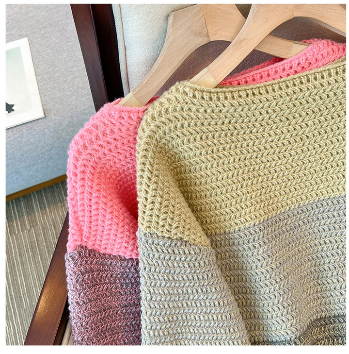 Damen Oversize Strickpullover mit Patchwork-Design – Melina