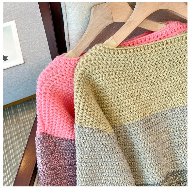 Damen Oversize Strickpullover mit Patchwork-Design – Melina