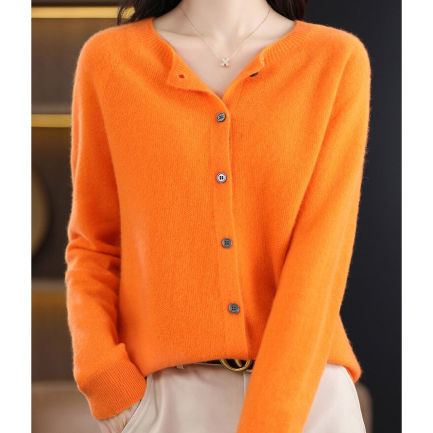 Damen Rundhals-Cardigan – Amalia Herbstzauber