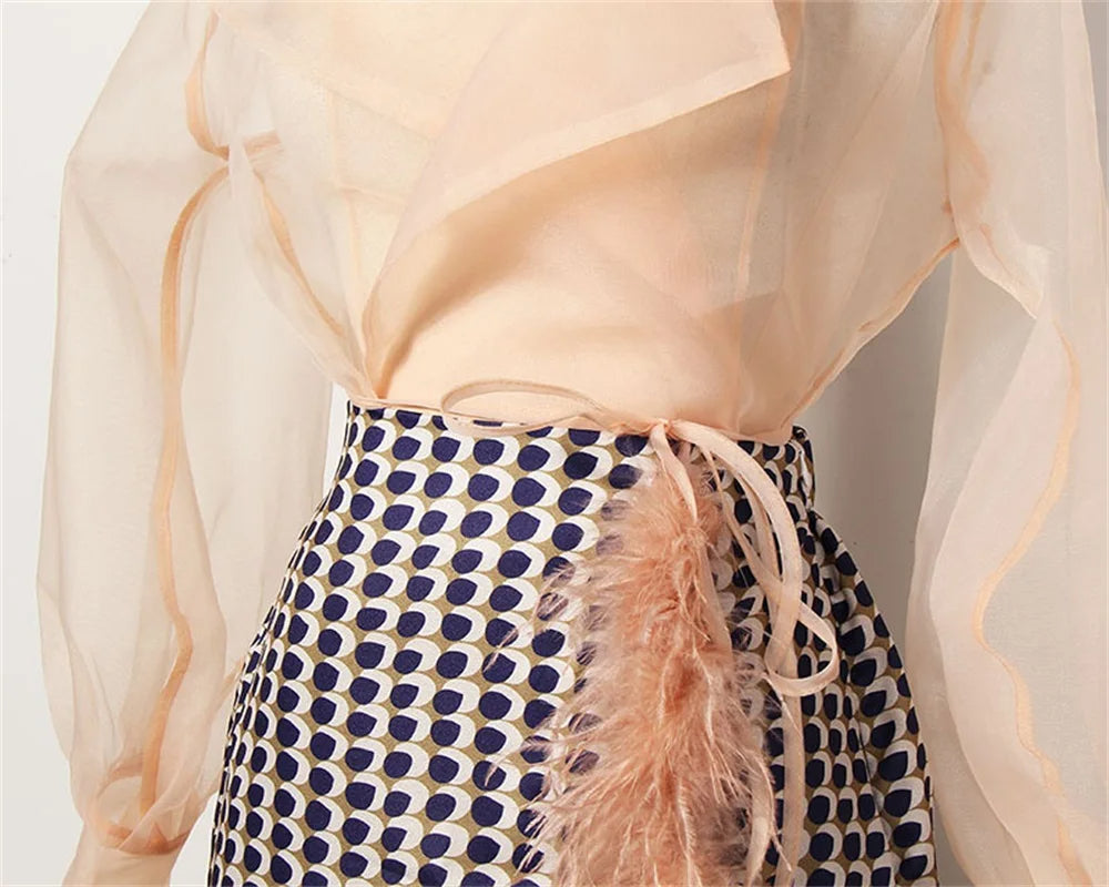 Two-piece chiffon summer outfit with belt and skirt – Maurelle