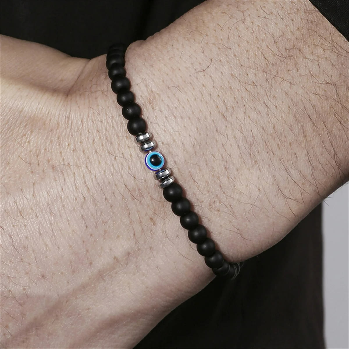 Herren-Armband aus 4 mm Naturstein mit Böse-Augen-Perle – Thor