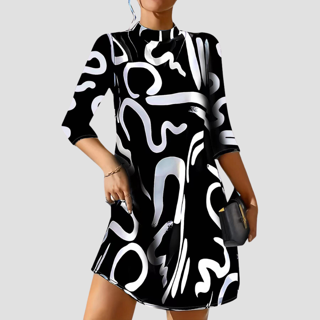 Damen Minikleid mit langen Ärmeln & Rundhalsausschnitt – Elanora