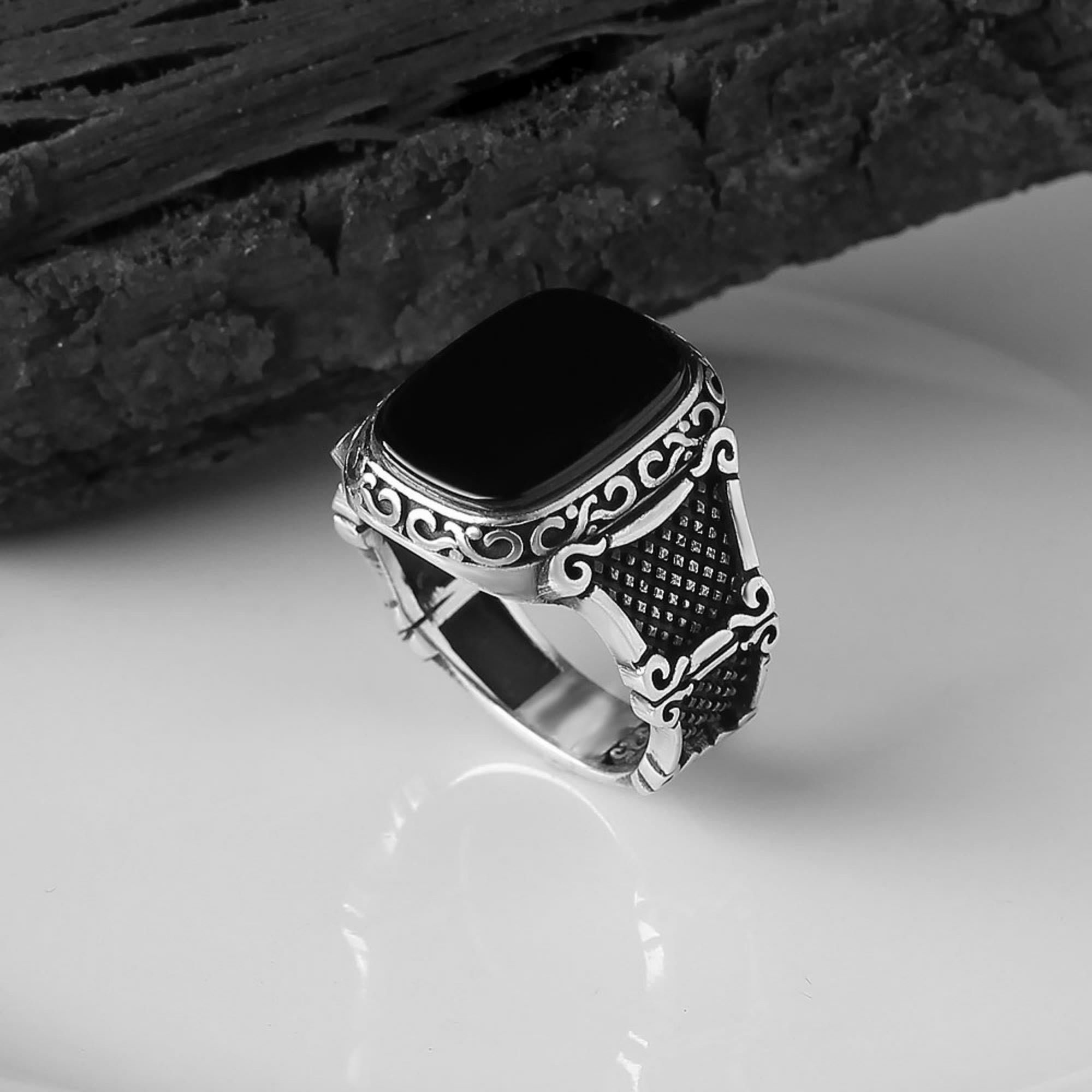 Schwarzer Onyx-Silberring für Herren – Max