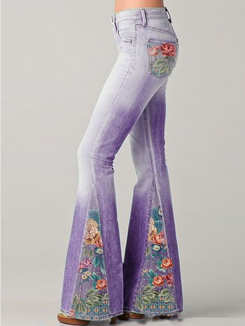 Flared pants with trendy floral pattern - Luna