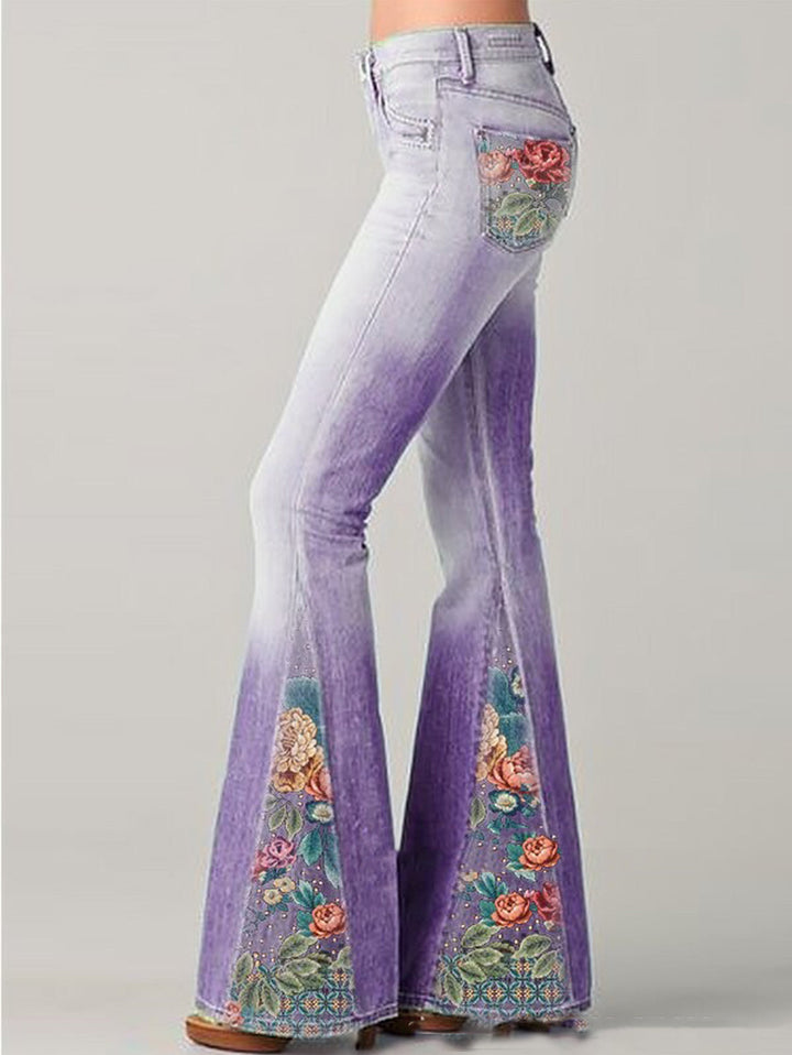 Flared pants with trendy floral pattern - Luna