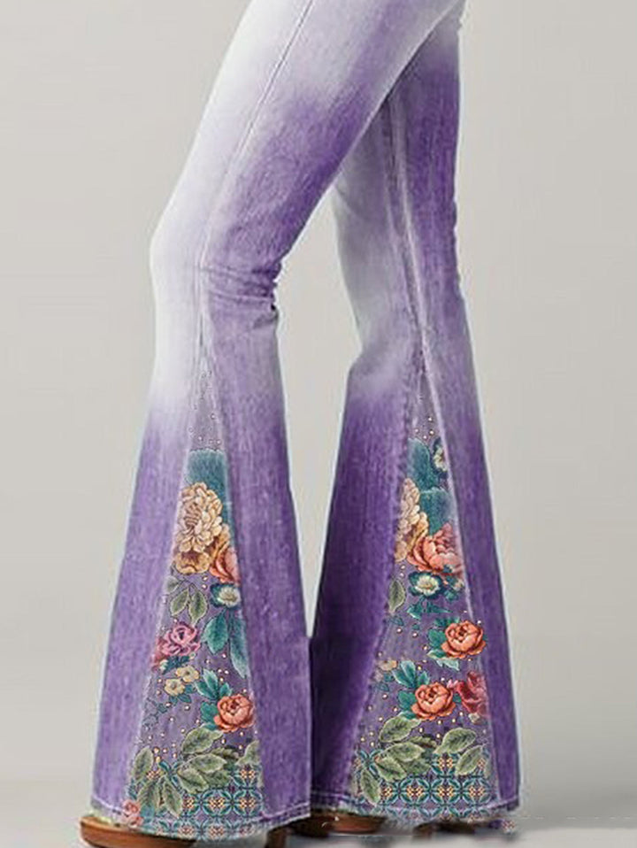 Flared pants with trendy floral pattern - Luna