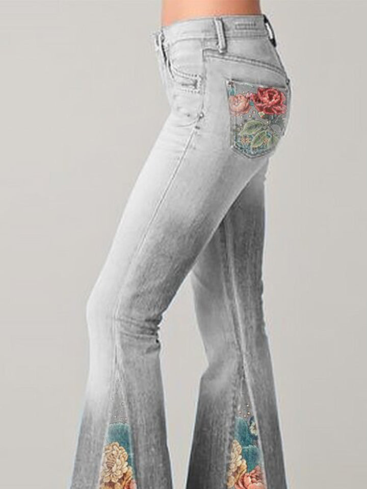 Flared pants with trendy floral pattern - Luna