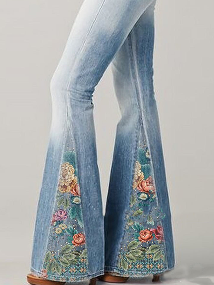 Flared pants with trendy floral pattern - Luna