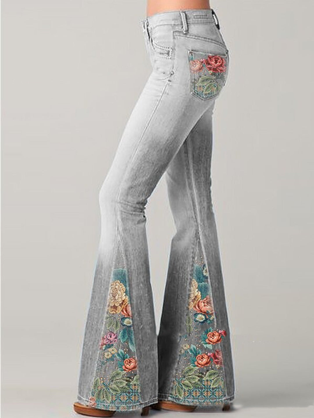 Flared pants with trendy floral pattern - Luna
