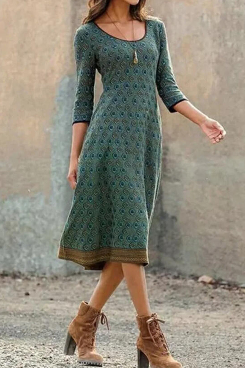 Luftige & Stilvolle Midi-Kleid mit Print und halbem Ärmel – Livia