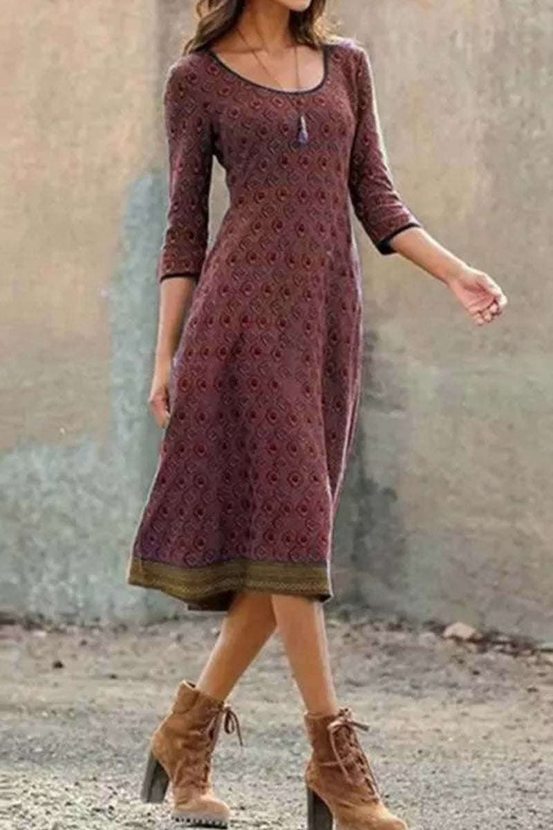 Luftige & Stilvolle Midi-Kleid mit Print und halbem Ärmel – Livia