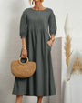 Damen Midikleid mit Rundhalsausschnitt & Laternenärmeln – Selina