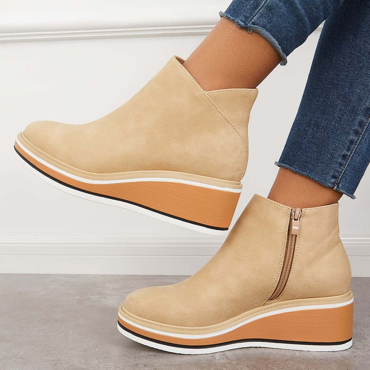 Trendige Damen Stiefeletten mit Reißverschluss und Plateau - Alessia