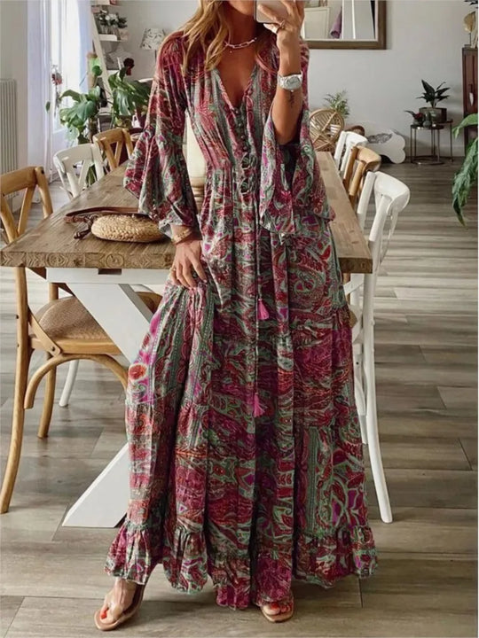 Boho Maxikleid mit fließender Passform & Details – 1+1 GRATIS – Amira