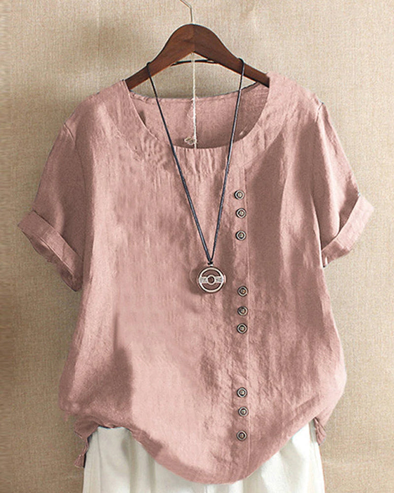 Classic solid color T-shirt with short sleeves and round neckline - Emma