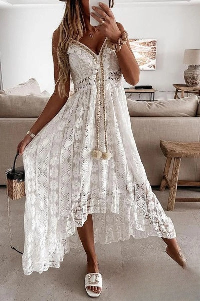 White Lace Fringe Dress - Élodie