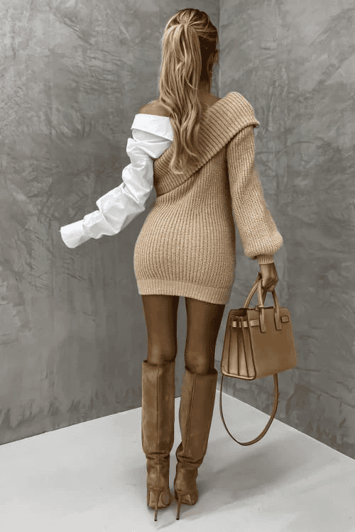 Damen Strickkleid mit angenähtem Hemd – Elodie