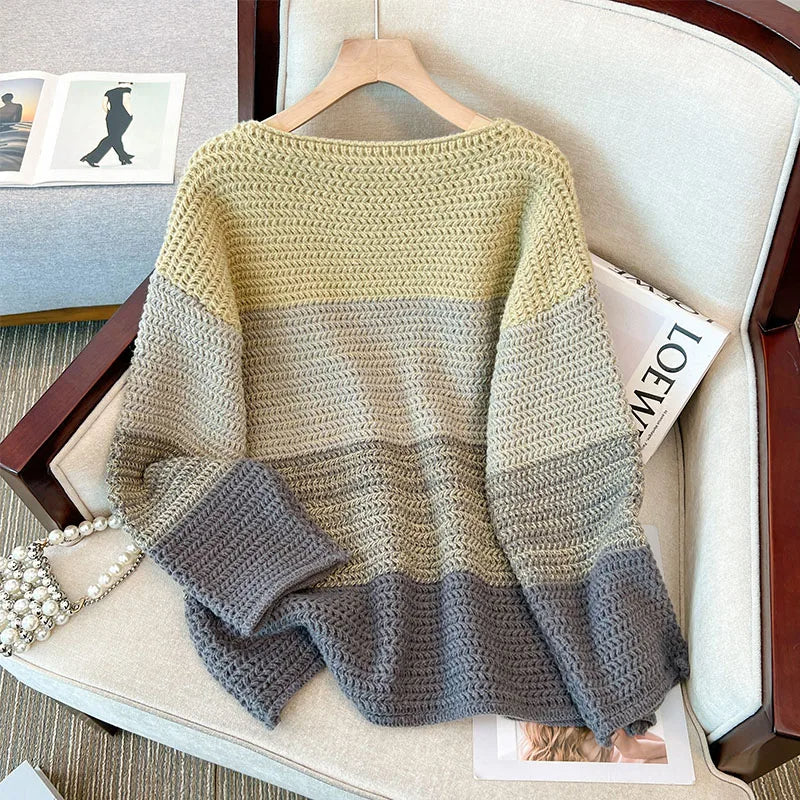 Damen Oversize Strickpullover mit Patchwork-Design – Melina