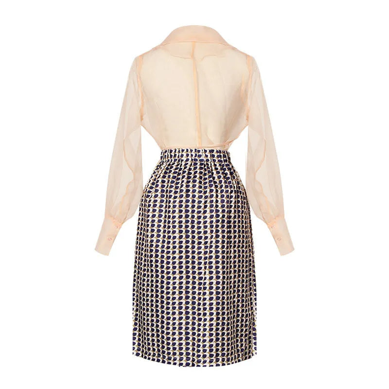 Two-piece chiffon summer outfit with belt and skirt – Maurelle