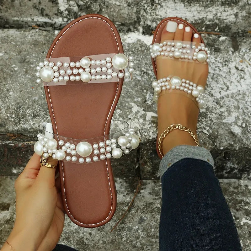 Bohemian Slip-On Women's Sandals with Bead Decoration – Elvyna