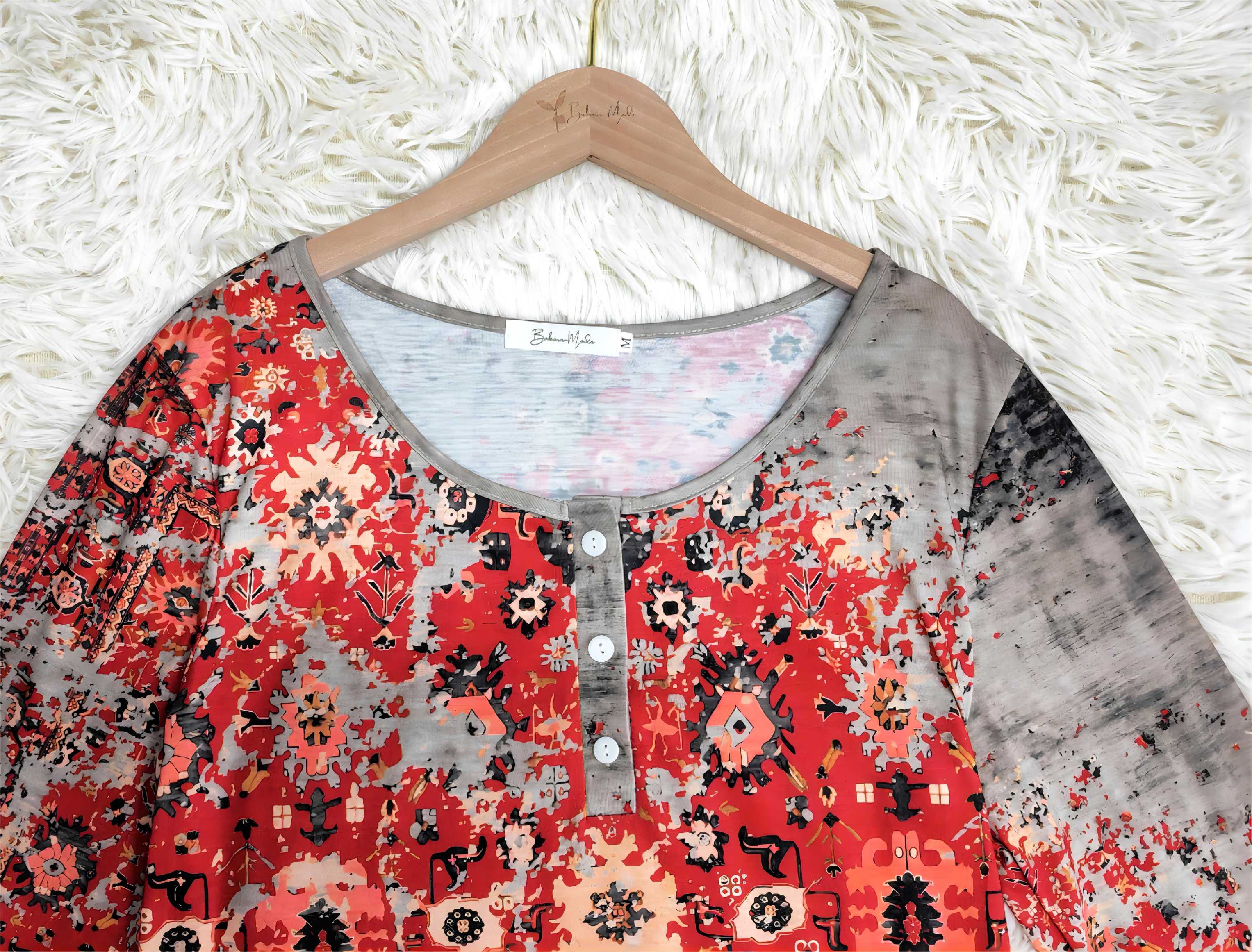 Vintage Azteken-Print Langarmshirt - HerbstMuster