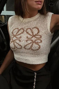 Beige gestricktes Damenshirt mit Vintage-Jacquardmuster – Mireille