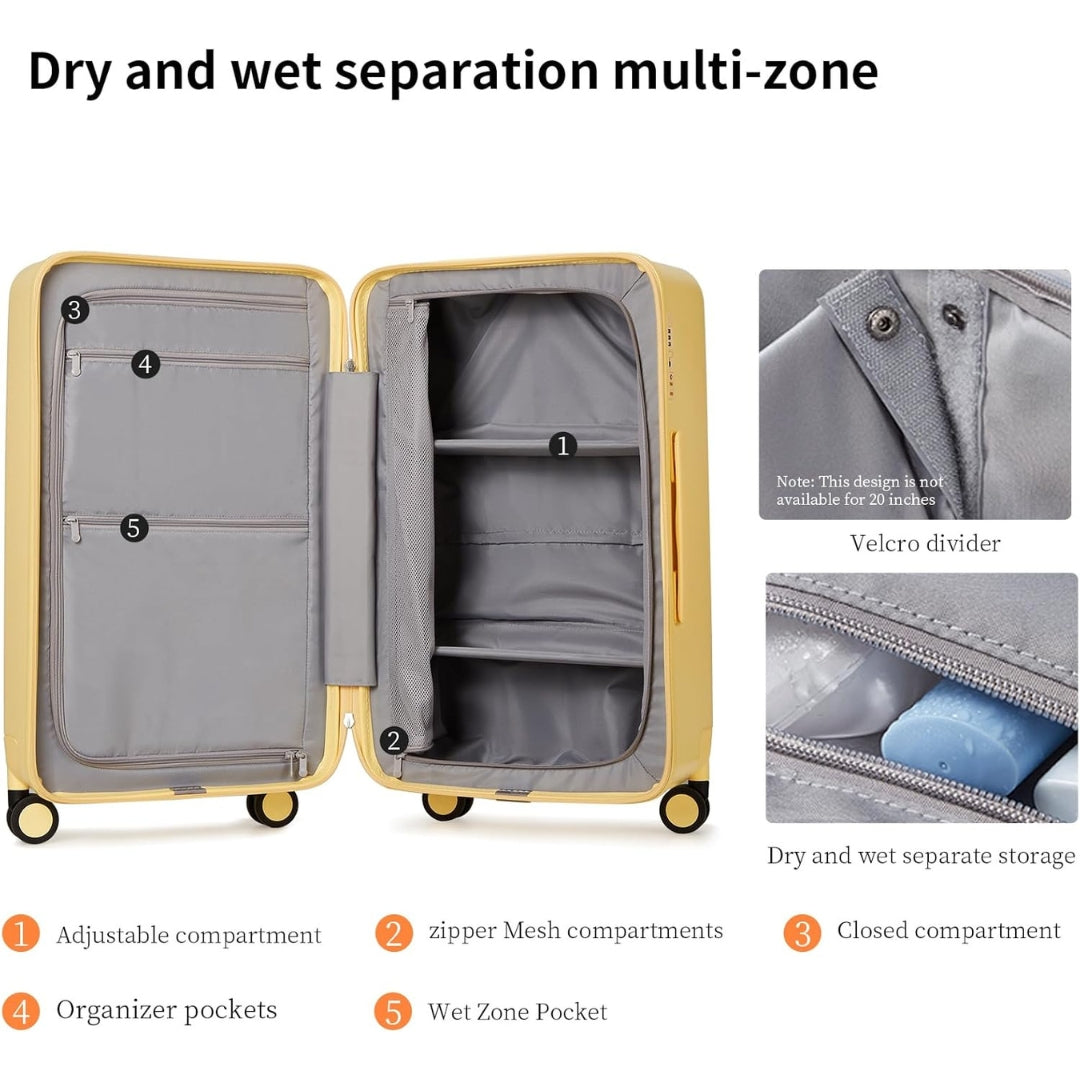 Flughafen-zugelassenes 55 cm Handgepäck mit 3:7-Aufteilung und dreiteiliger PC-Hartschale