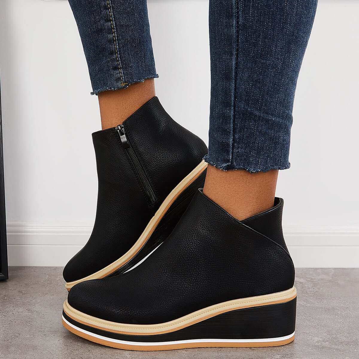 Trendige Damen Stiefeletten mit Reißverschluss und Plateau - Alessia