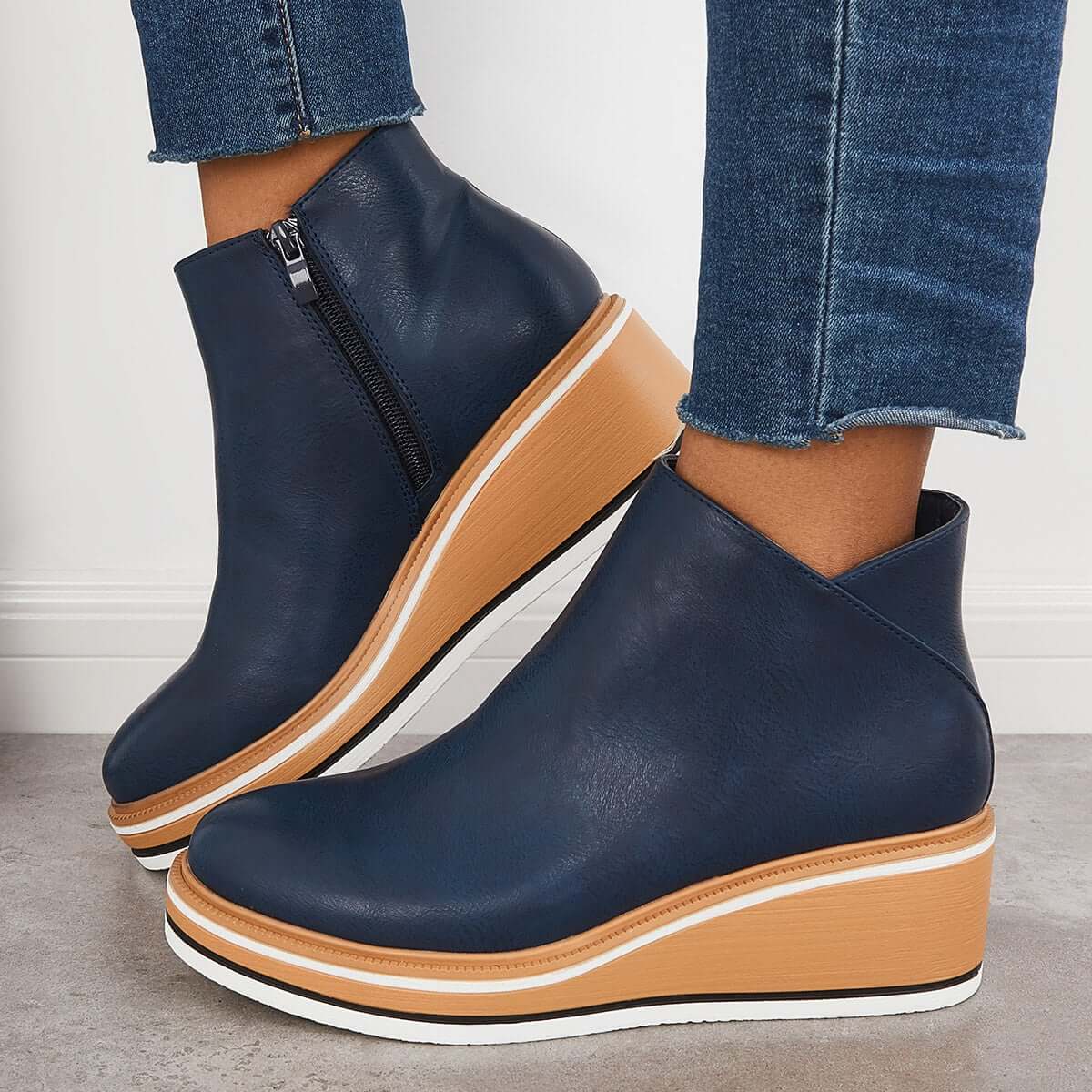 Trendige Damen Stiefeletten mit Reißverschluss und Plateau - Alessia