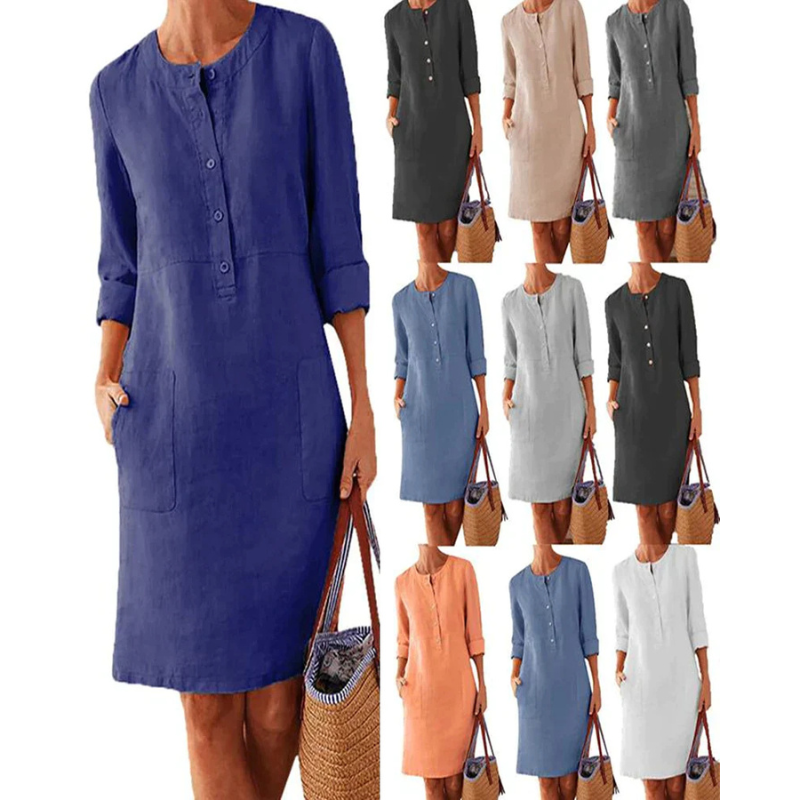 Stilvolles Damen Freizeitkleid mit Taschen & Rundhalsausschnitt – Niva