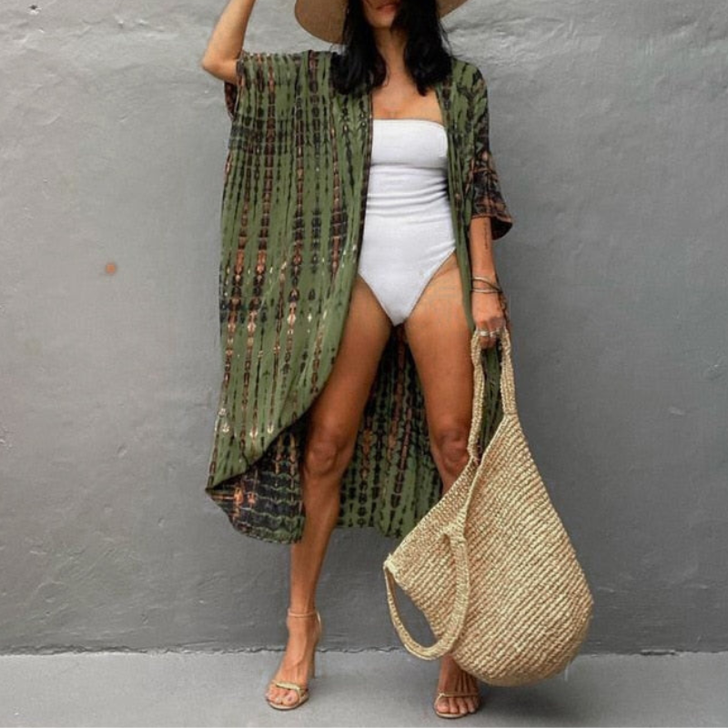 Boho Chiffon Strandbluse mit Kimonoärmeln – Ziva