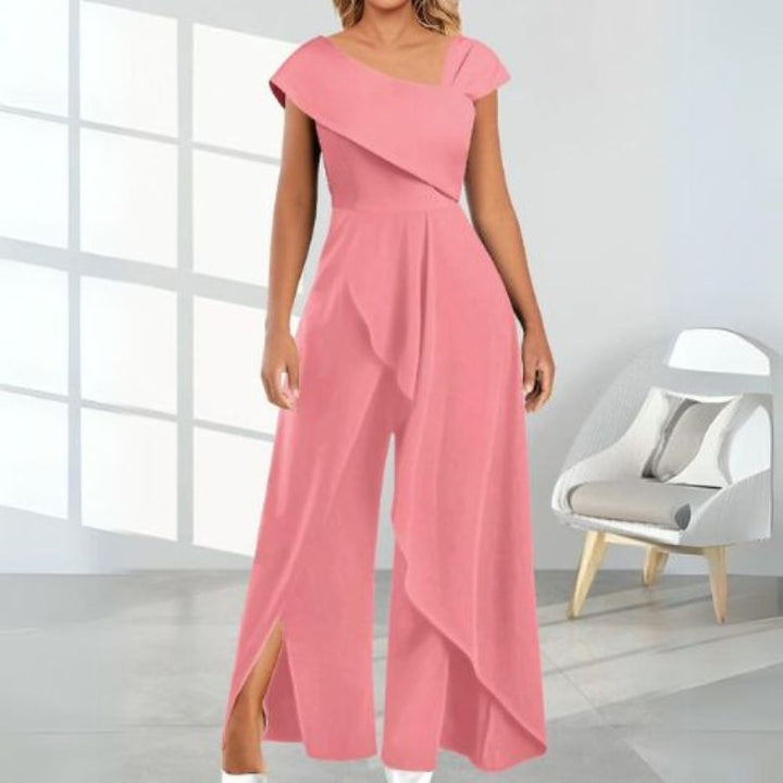 Asymmetric Women's Jumpsuit with Diagonal Collar – Selina